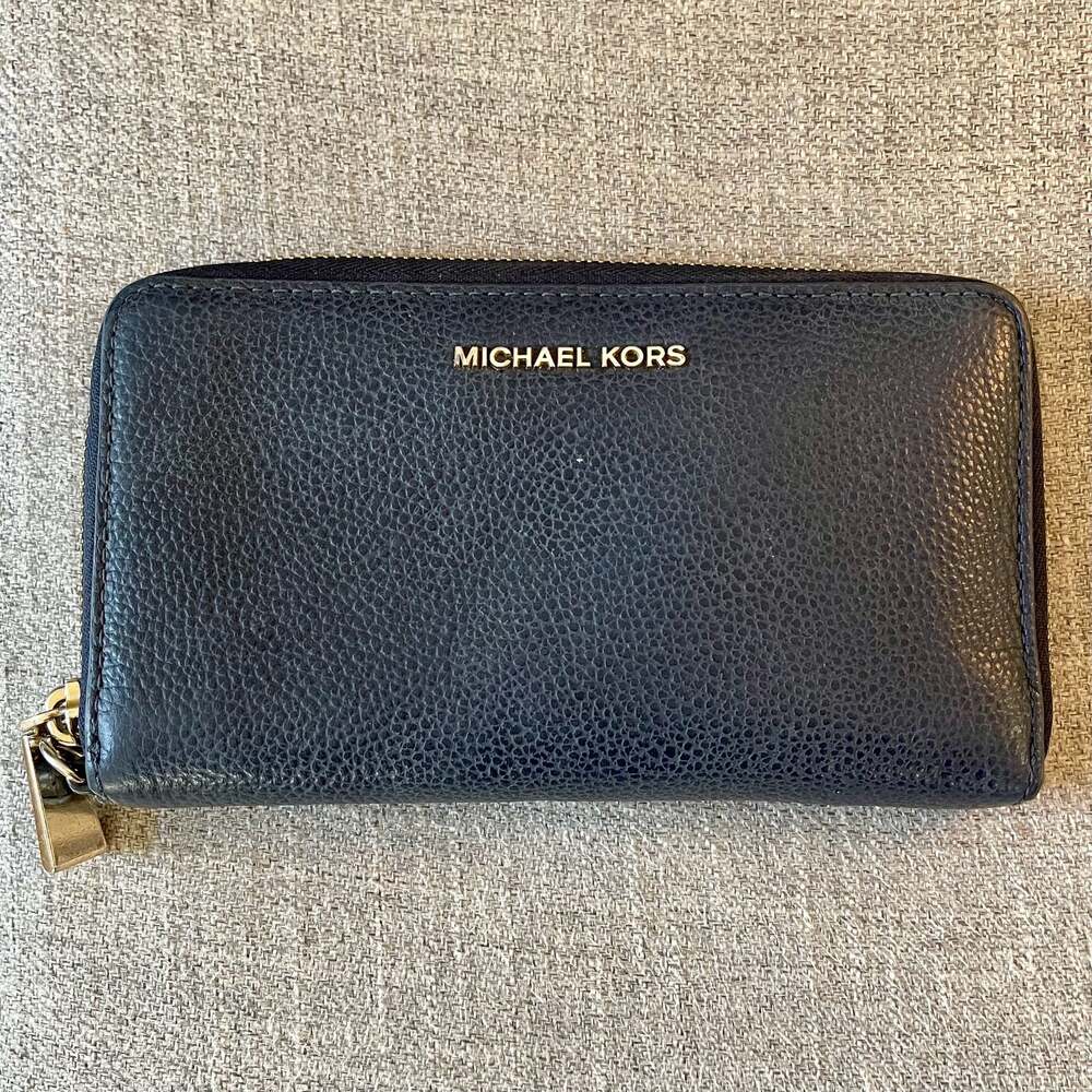 Michael Kors Navy Pebbled Leather Zip Around Wallet